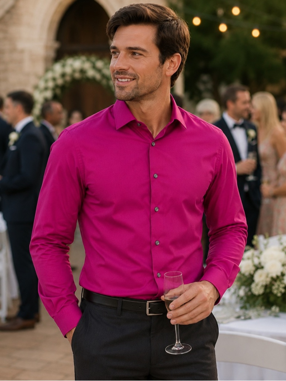 jf j.ferrar Men's Deep magenta Dress Shirt